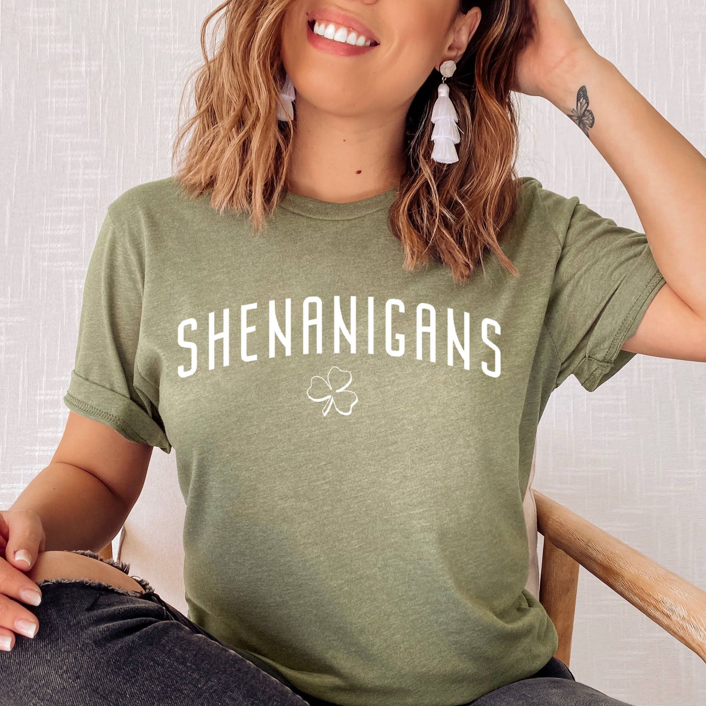 St. Patrick's Shenanigans Silk Screen Tees Clovers Green Tee:Unisex / Dark Green