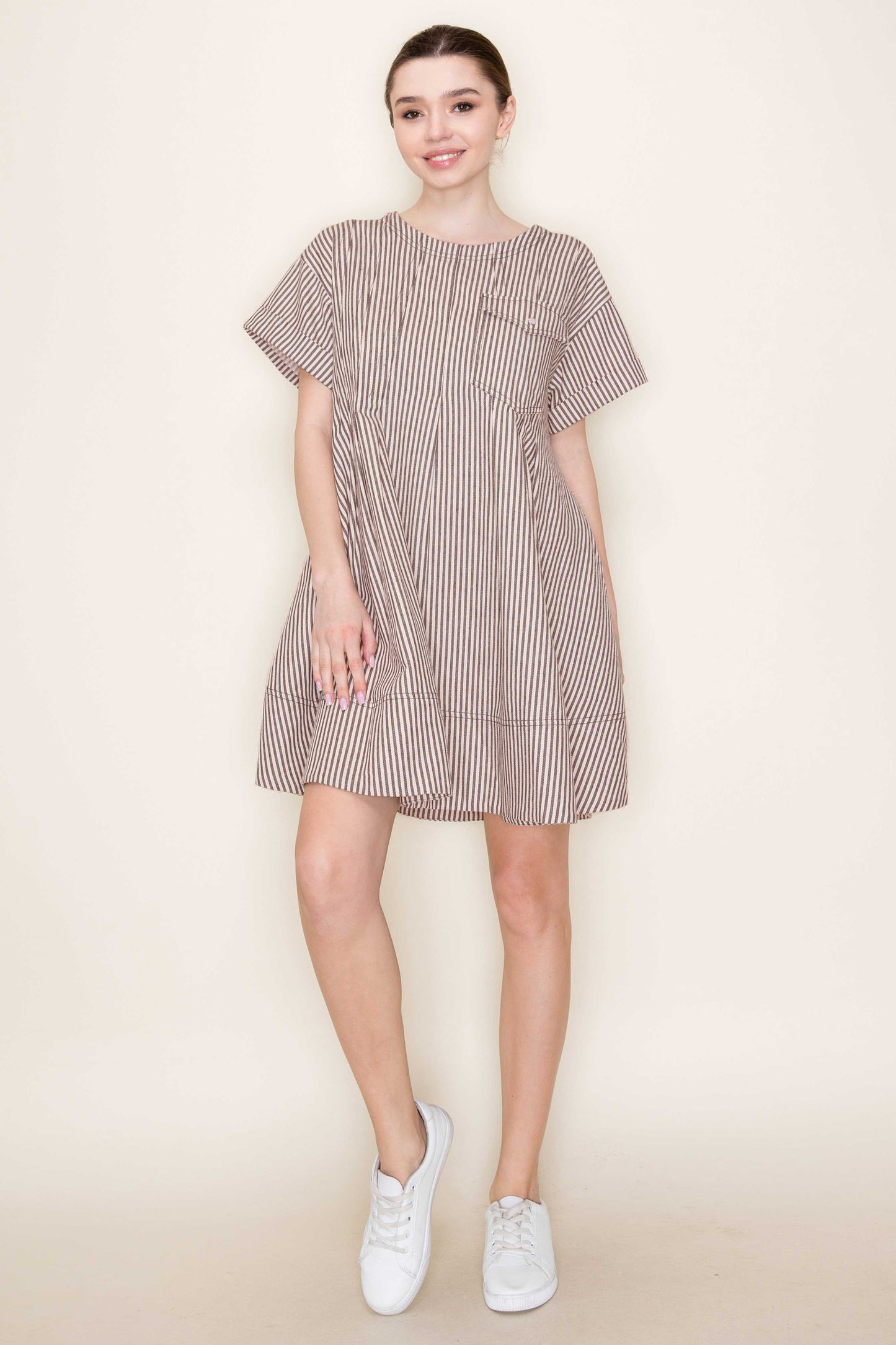 STRIPE SWING SHORT LOOSE FIT DRESS- SDD6375: RED STRIPE