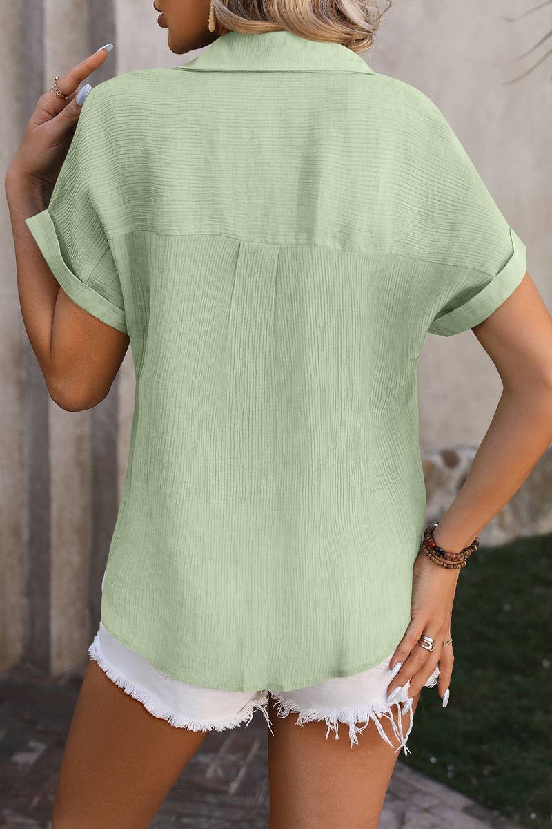 CWTSTS0327_Open Front Short Sleeved Shirt Top: White