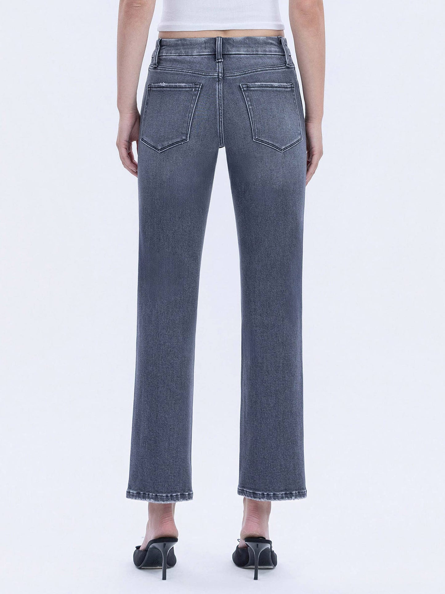 MID RISE SEAMLESS WB GREY ANKLE STRAIGHT JEANS T7119GRY: GREY