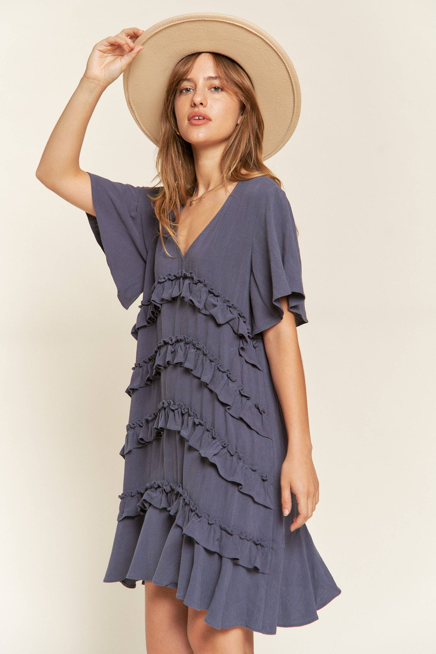 Short Sleeve Midi Dress - JBJ1038 (Plus size available): CEMENT