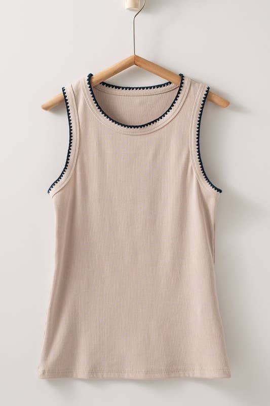 Structure Knit Casual Tank Top: Brown / S-2/M-2/L-2