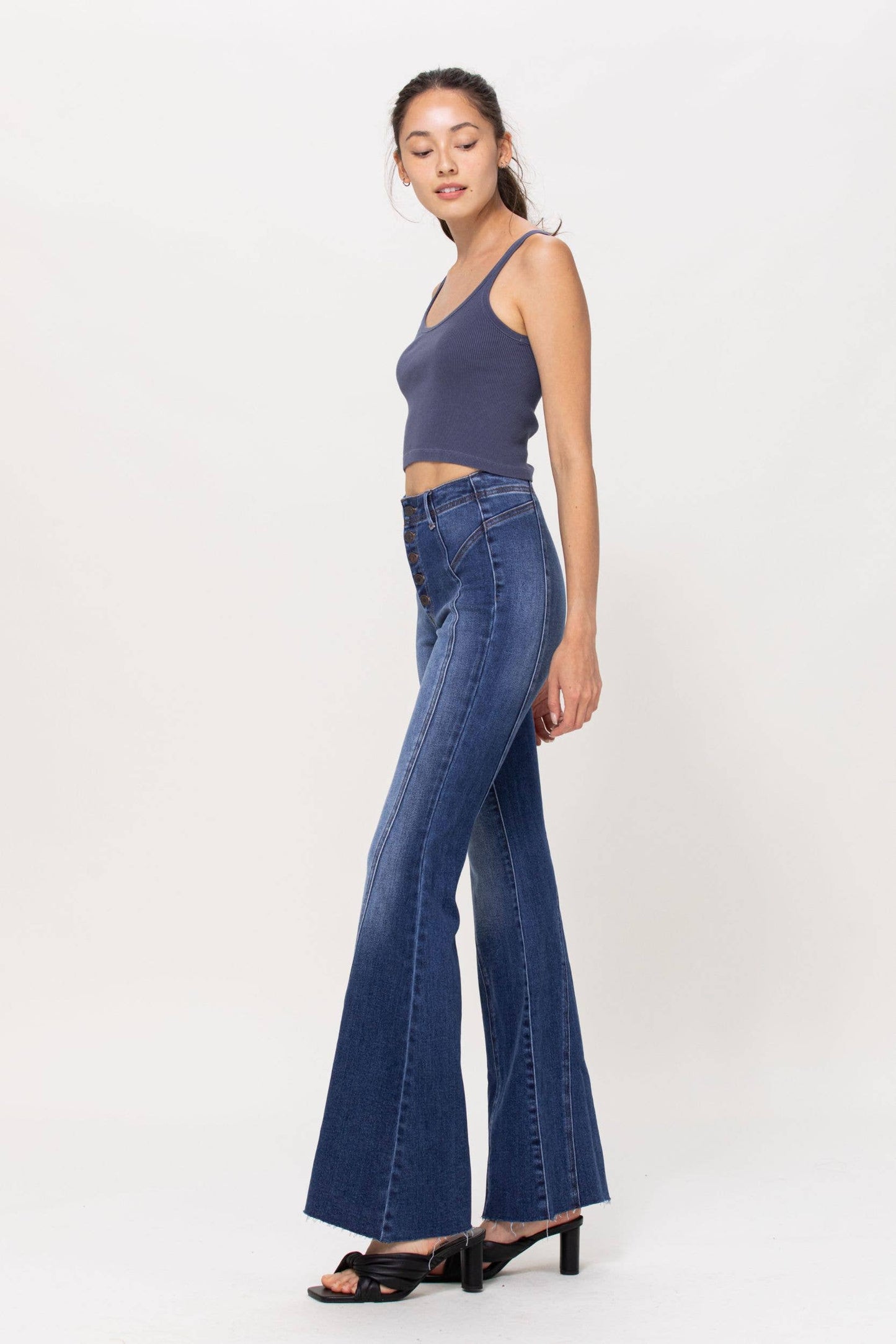 Western High Rise Button up Flares AB38073DK-1: 1