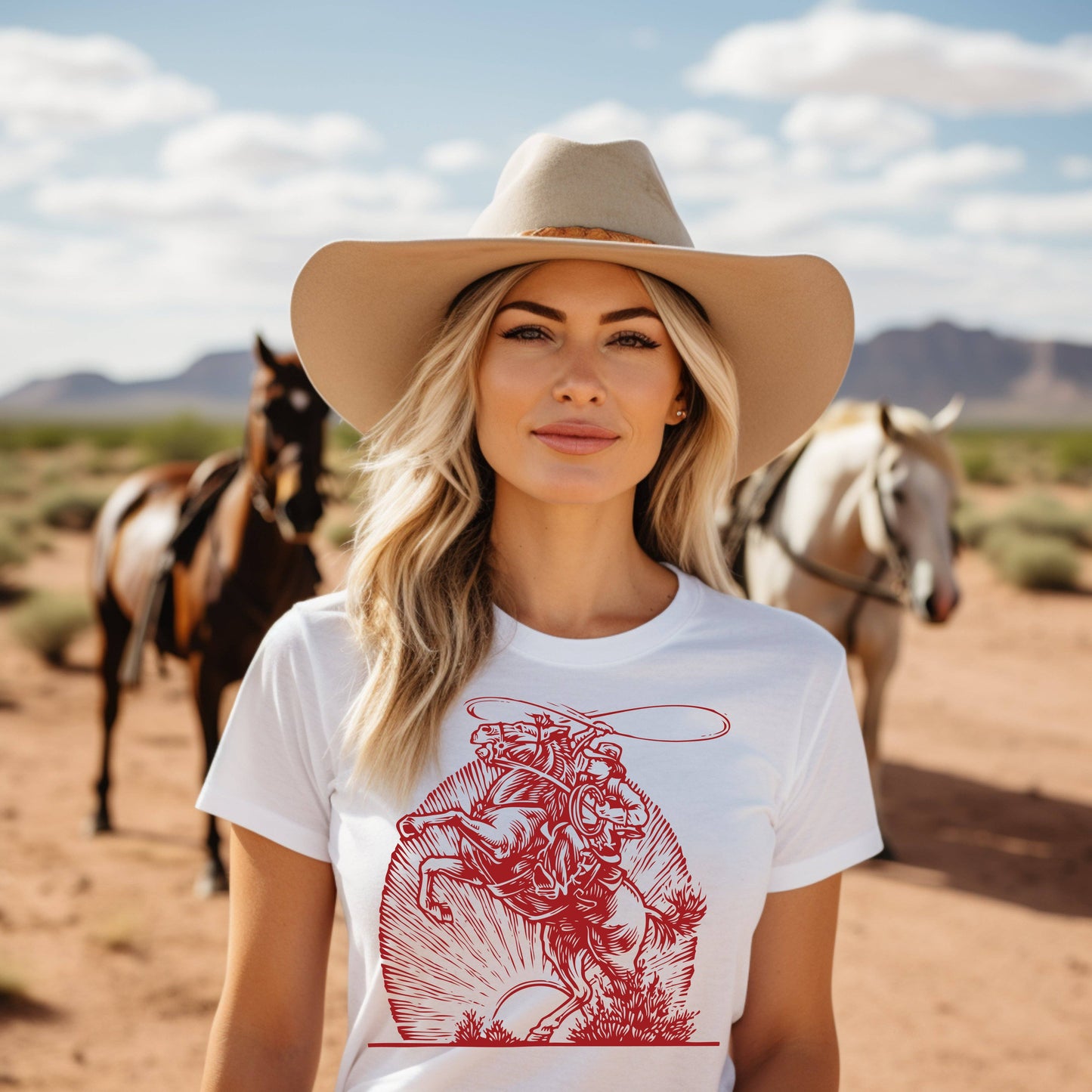 Ropin The Sunset: 3001 Tan Tee / Small