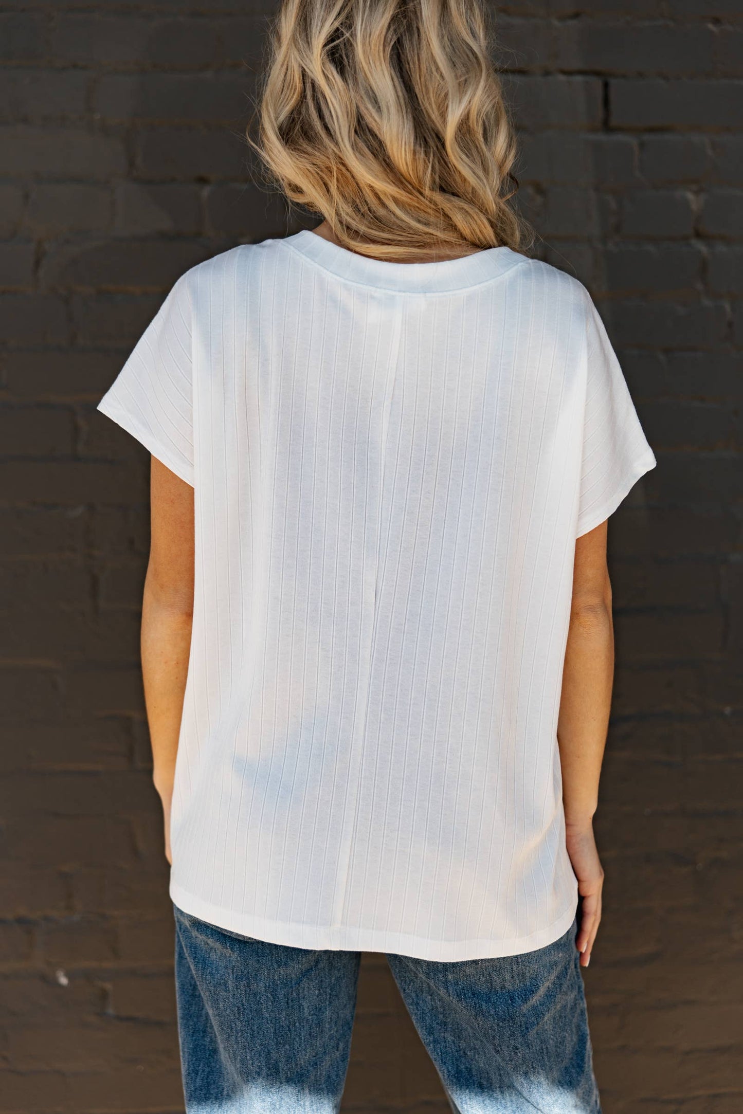Casual Thick Ribbed V Neck Top: BLACK