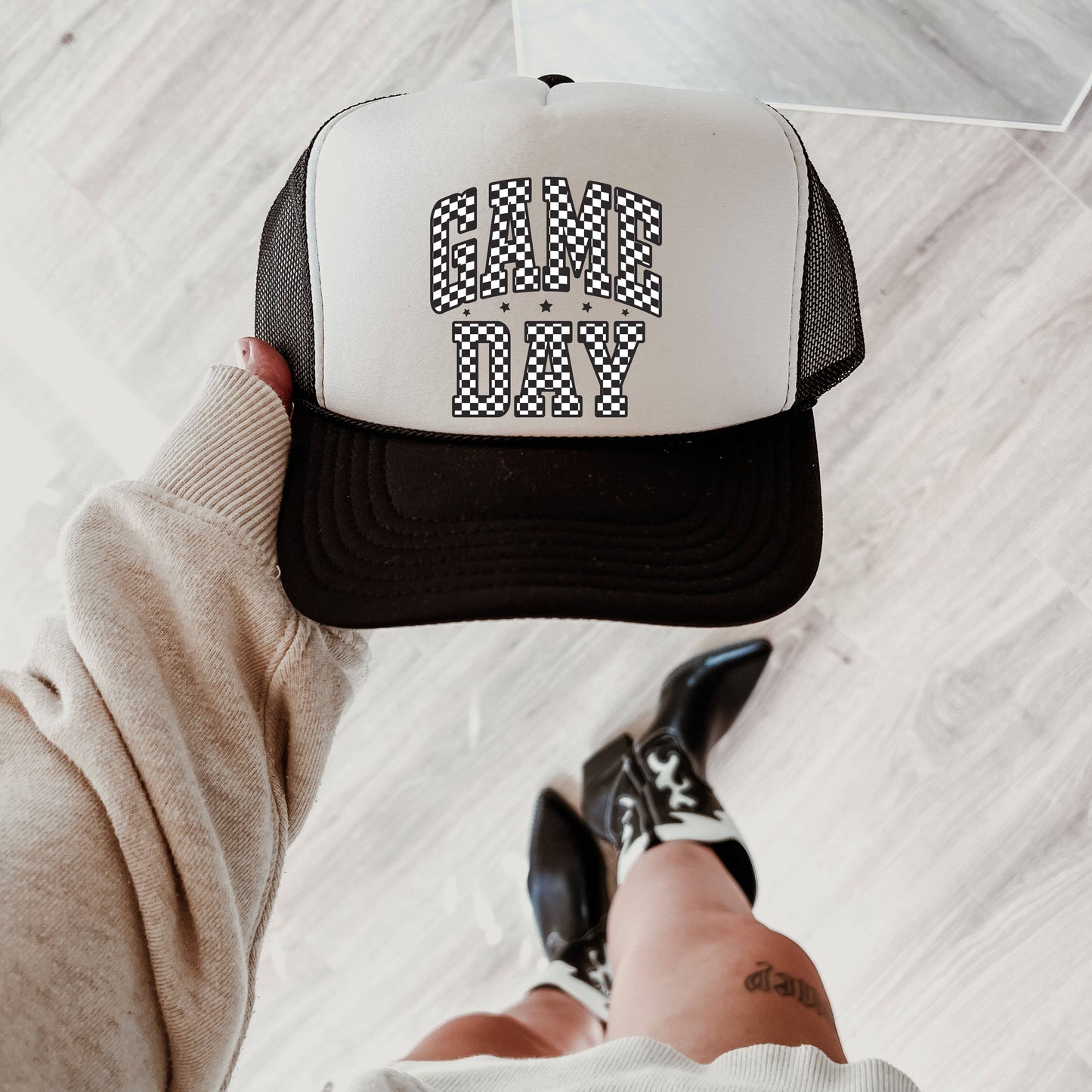 Game Day Trucker Hat: Red and Red and White