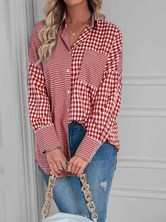 Plaid button up top: Red