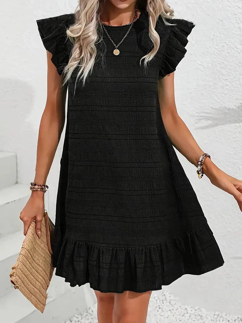 Solid Color Ruffled Sleeveless Dress: Red