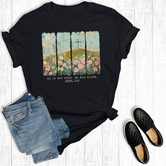 Retro He Is Risen Cross Graphic Tee: Black