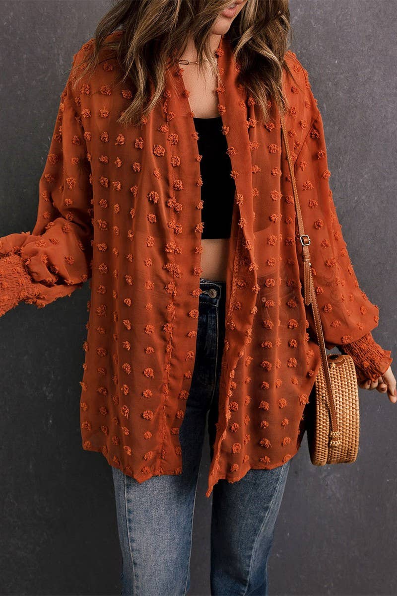 CHIFFON SWISS DOT MID LENGTH SHRUG FOR WOMEN_CWOCAL0278: BLACK