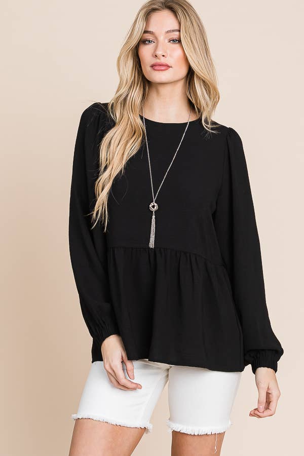 RUFFLED HEM BLOUSE / MO9620: BLACK