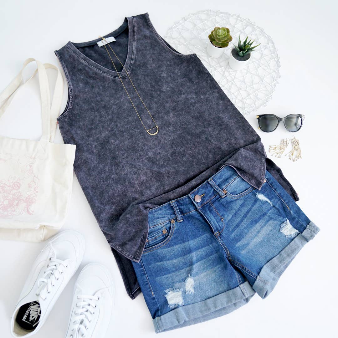 ....42POPS MINERAL WASH V-NECK TANK TOP: / CABERNET-111033