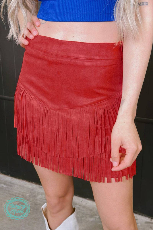 FORT WORTH FRINGE SKIRT RED: