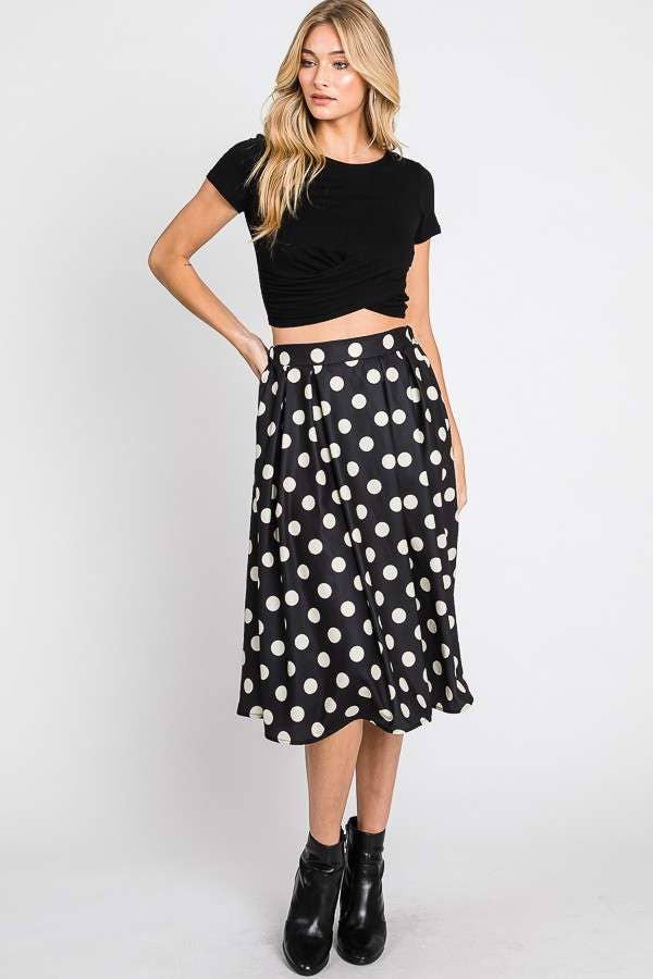 Polka dot PLEATED MIDI SKIRT KRS5041: BLACK