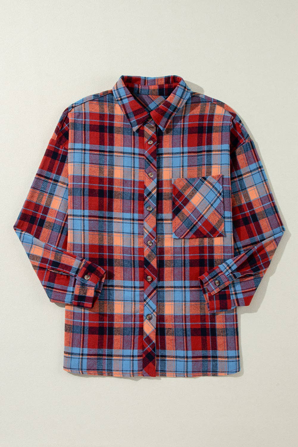 Women's Plaid Print Loose Vintage Shirt: Orange / 100%Cotton