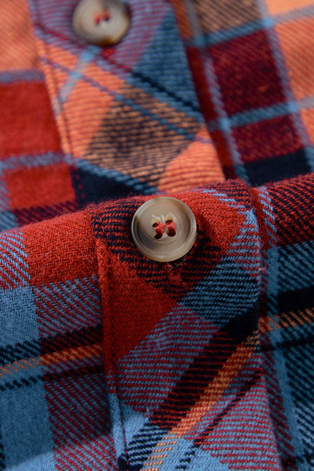 Women's Plaid Print Loose Vintage Shirt: Orange / 100%Cotton