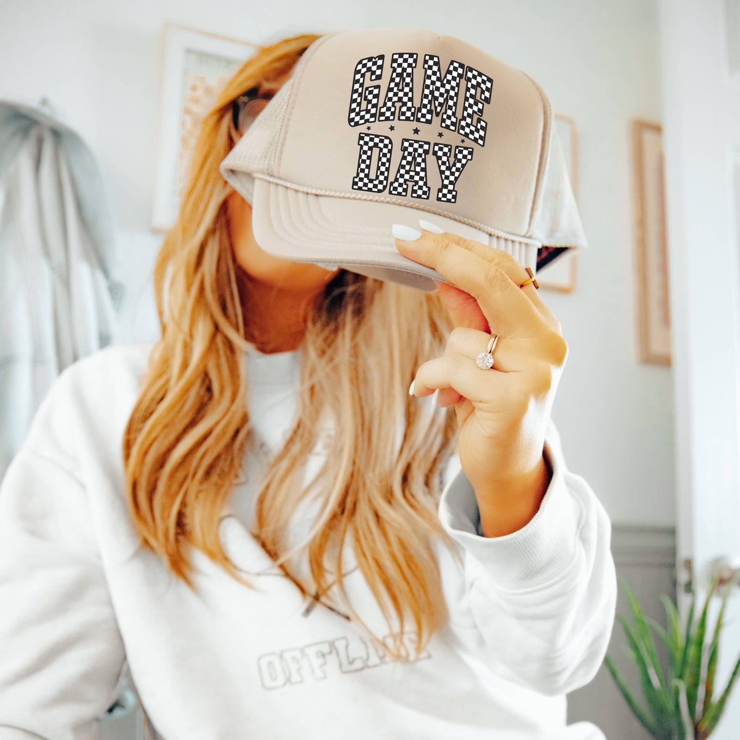 Game Day Trucker Hat: Red and Red and White