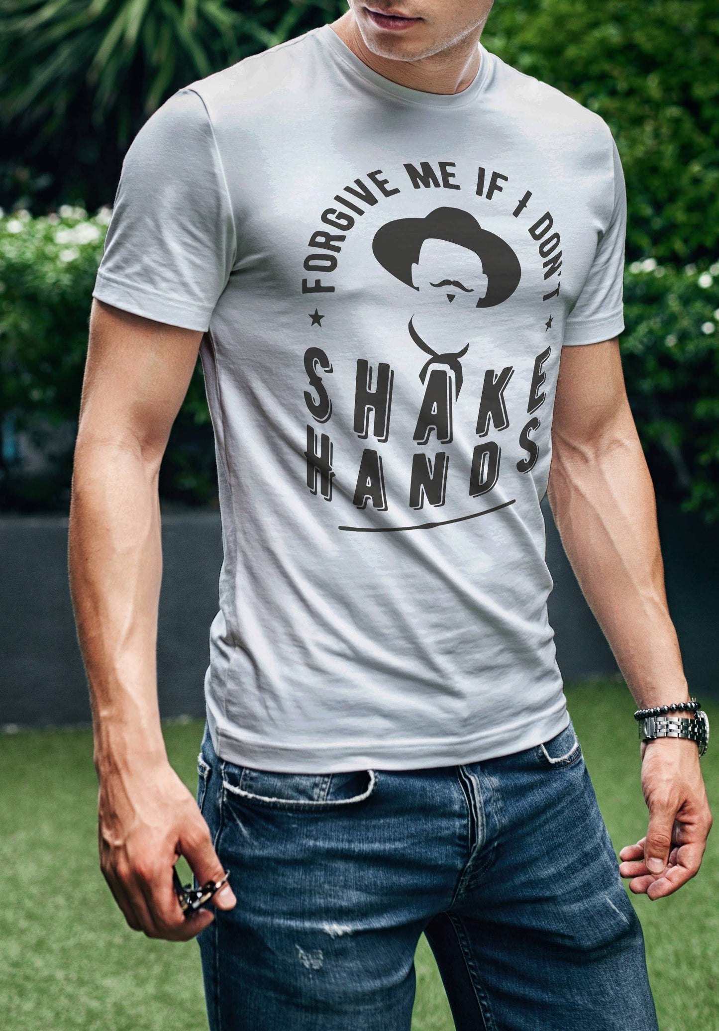 Forgive Me If I Don't Shake Hands | Men's T-Shirt | Ruby’s Rubbish®: / Heather Storm / Crew