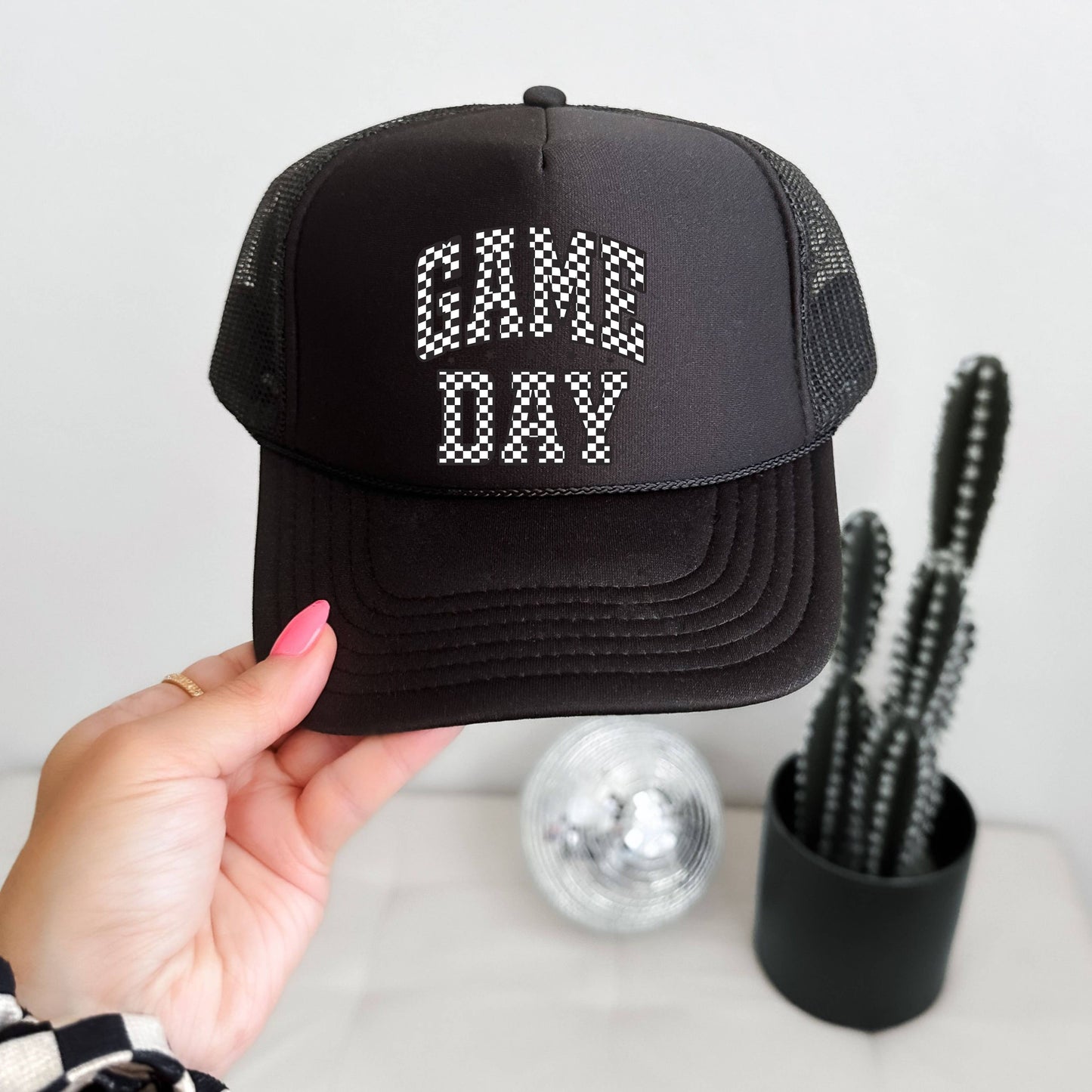 Game Day Trucker Hat: Red and Red and White