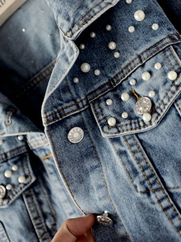 Long Sleeves Split-Joint Lapel Denim Jackets: BLUE / 2XL