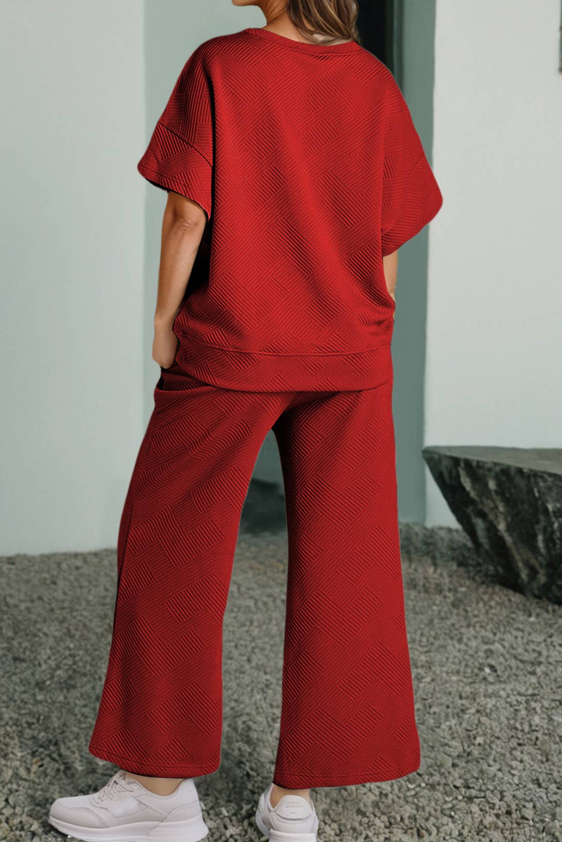Women Multi-colored Textured T Shirt and Pants Set | S-2XL
