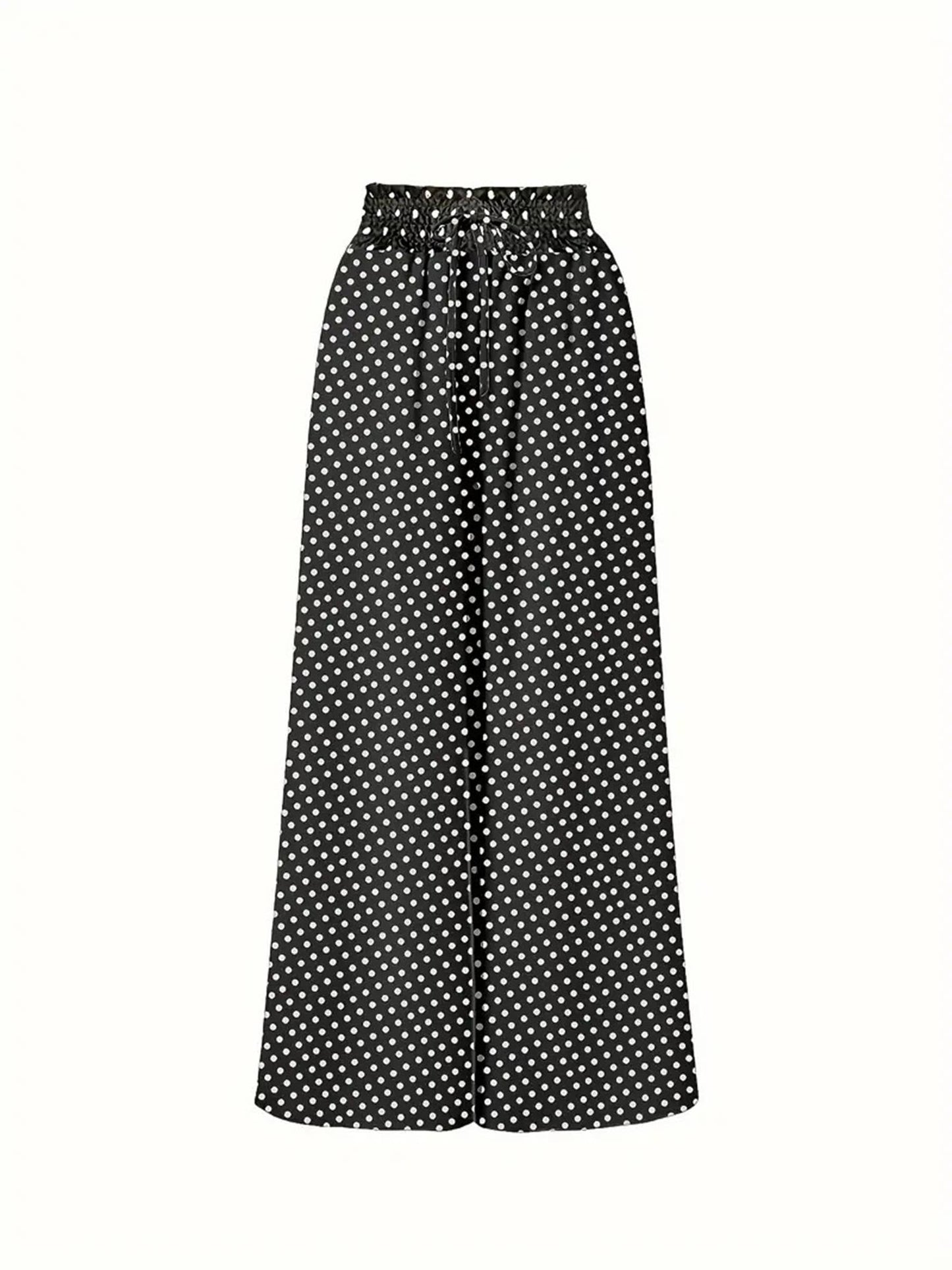Polka Dot Printed Wide Leg Pants: Red