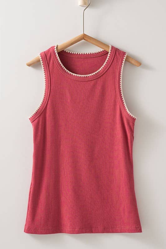 Structure Knit Casual Tank Top: Brown / S-2/M-2/L-2