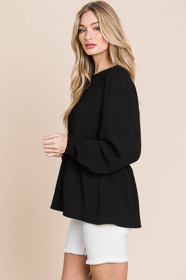 RUFFLED HEM BLOUSE / MO9620: BLACK
