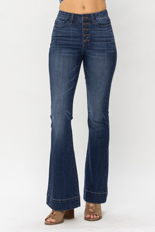 Judy Blue High Waist Button Fly Trouser Flare - Plus