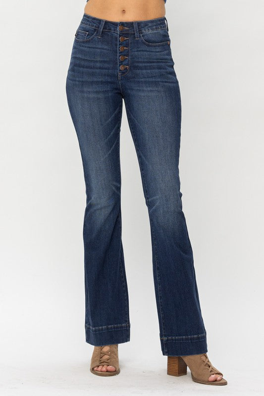 Judy Blue High Waist Button Fly Trouser Flare