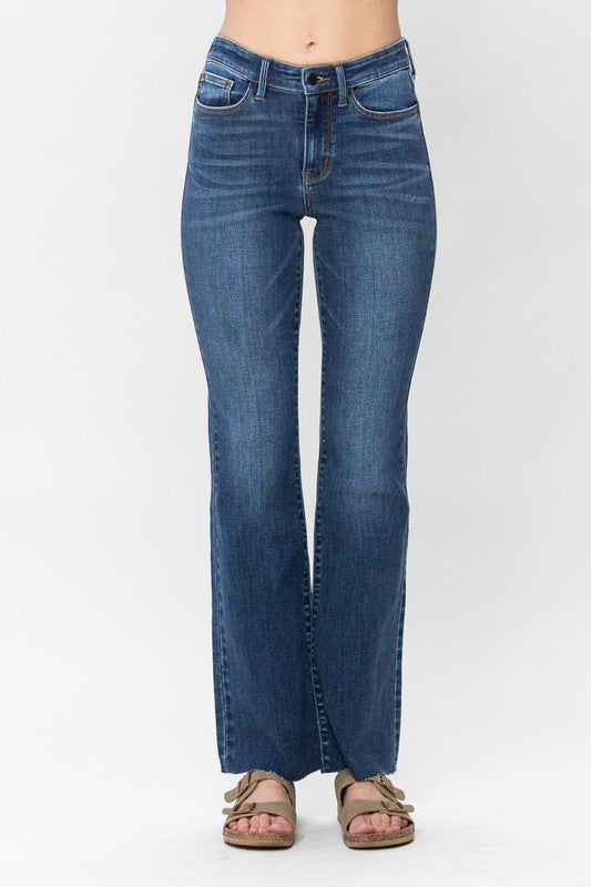 Judy Blue Mid Rise Harsh Contrast Wash & Cut Hem Bootcut