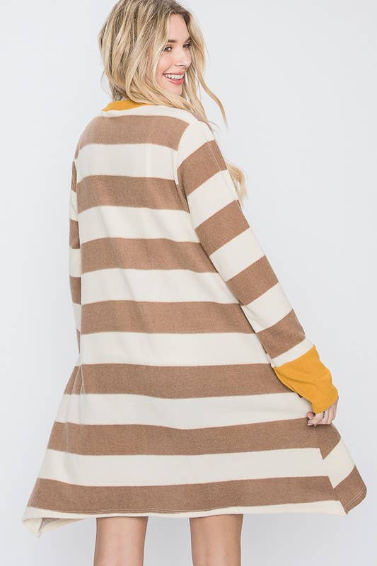 OPEN FRONT STRIPED DRAPED CARDIGAN - KRT1340: Olive