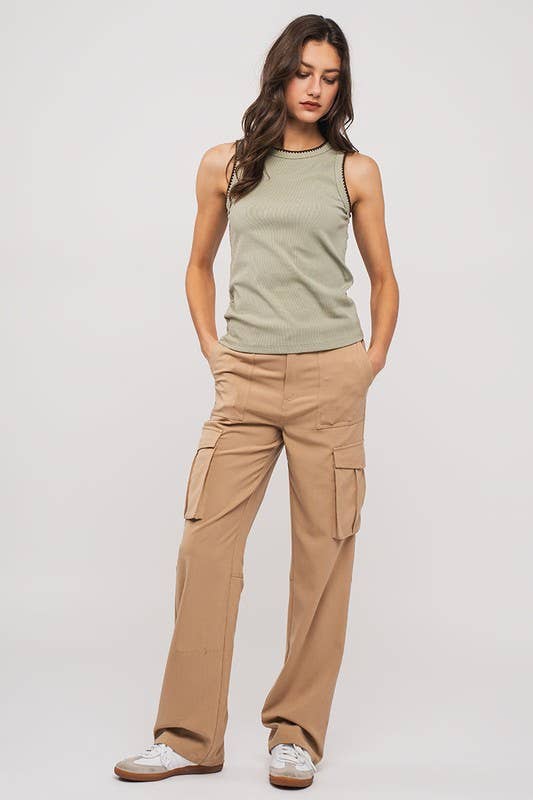 Structure Knit Casual Tank Top: Brown / S-2/M-2/L-2