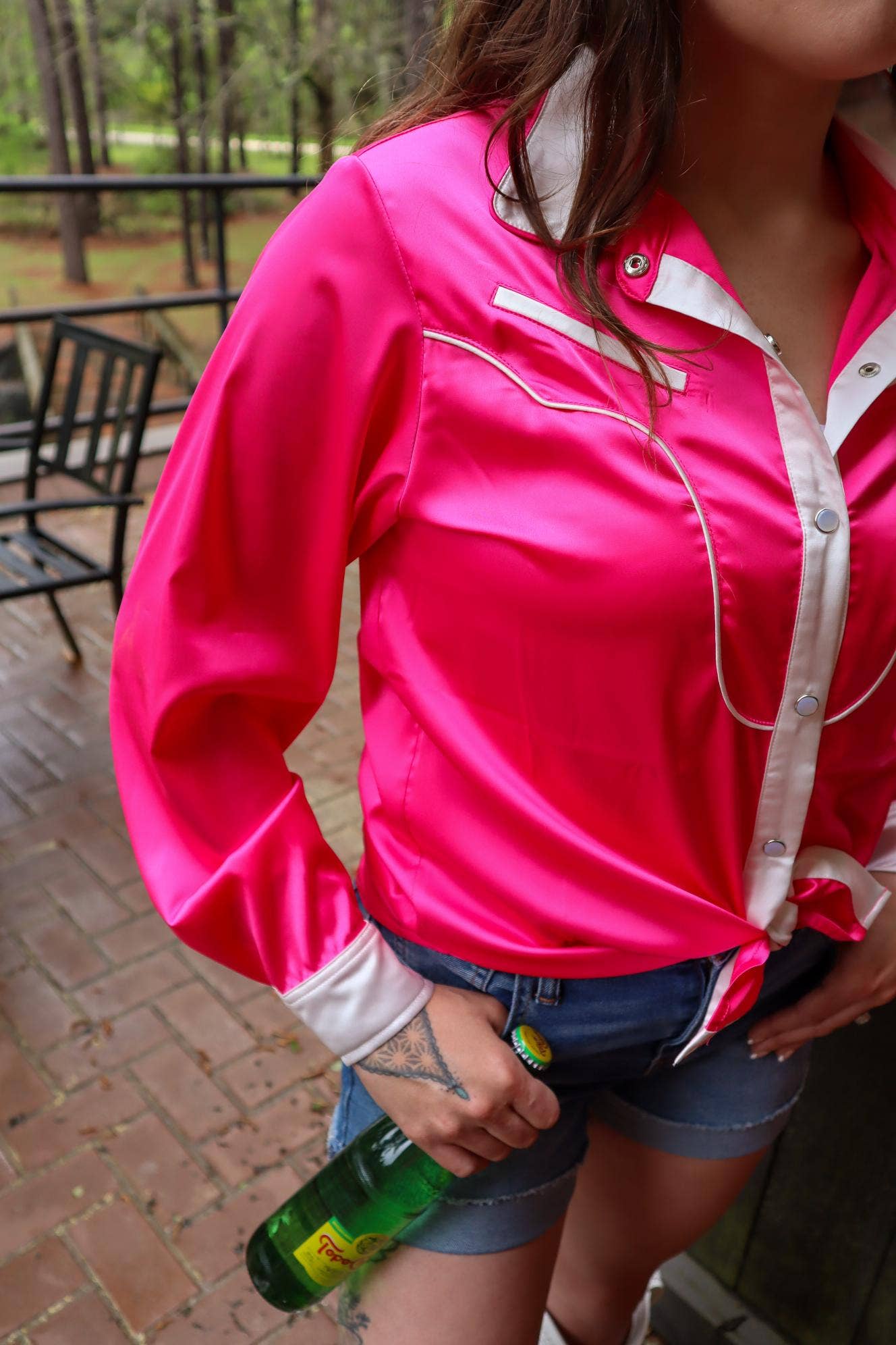MK376 Fringe Western Shirt: Hot Pink