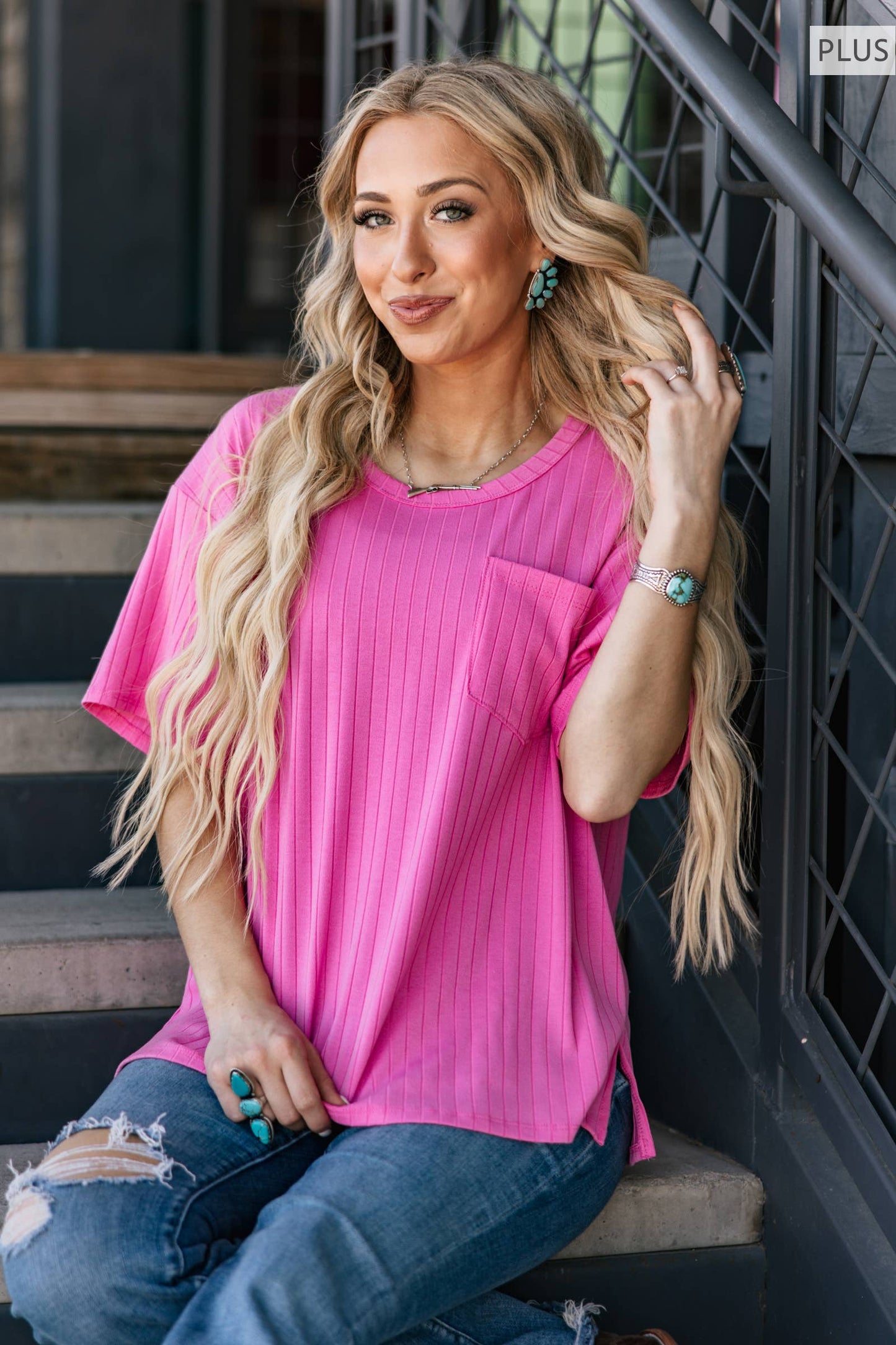 Ribbed Boyfriend Style Oversized Top: RED