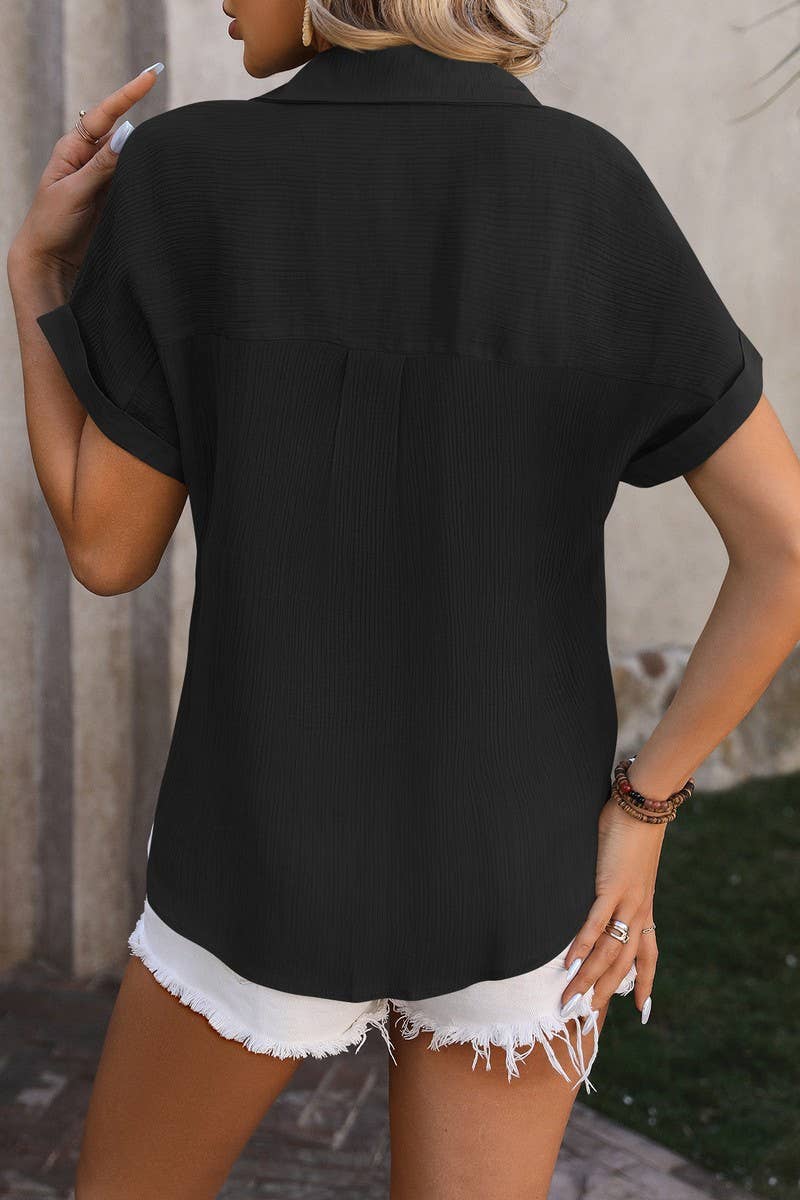 CWTSTS0327_Open Front Short Sleeved Shirt Top: White