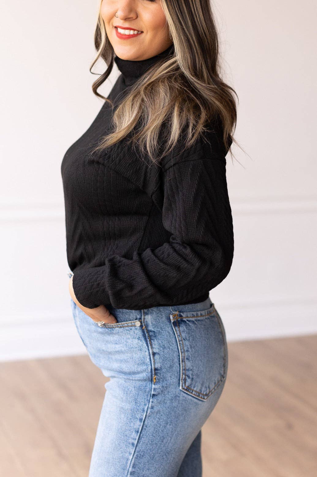 Heathered Hug Black Turtle Neck Knit Sweater: Black / Large