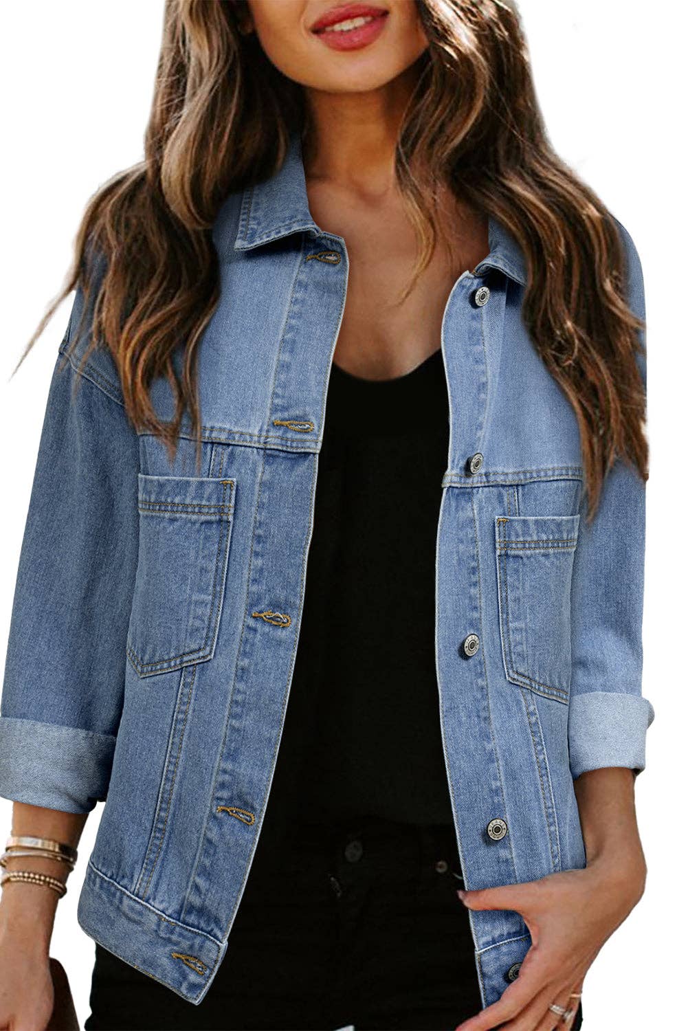 Lakely Oversized Denim Jacket | S-2XL: Blue Stripe