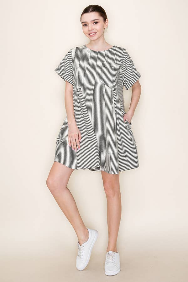STRIPE SWING SHORT LOOSE FIT DRESS- SDD6375: RED STRIPE