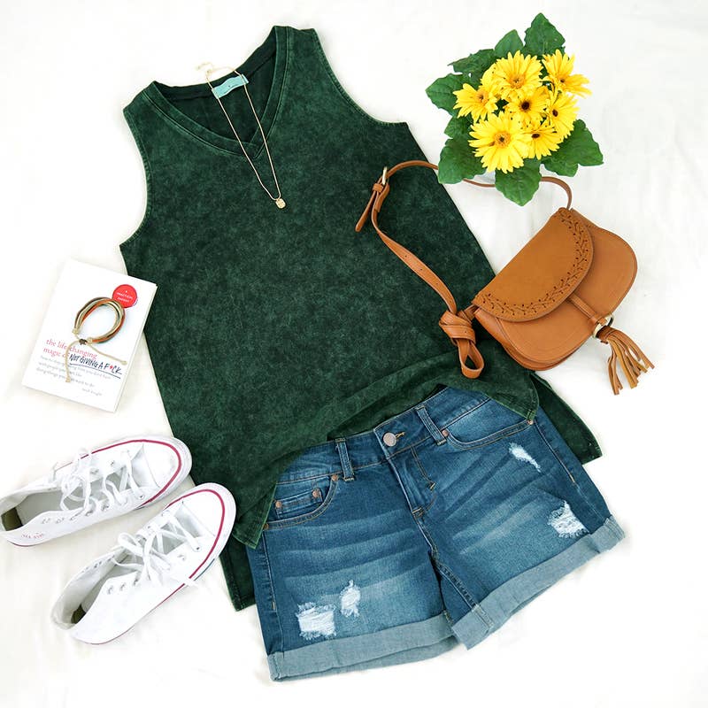 ....42POPS MINERAL WASH V-NECK TANK TOP: / CABERNET-111033