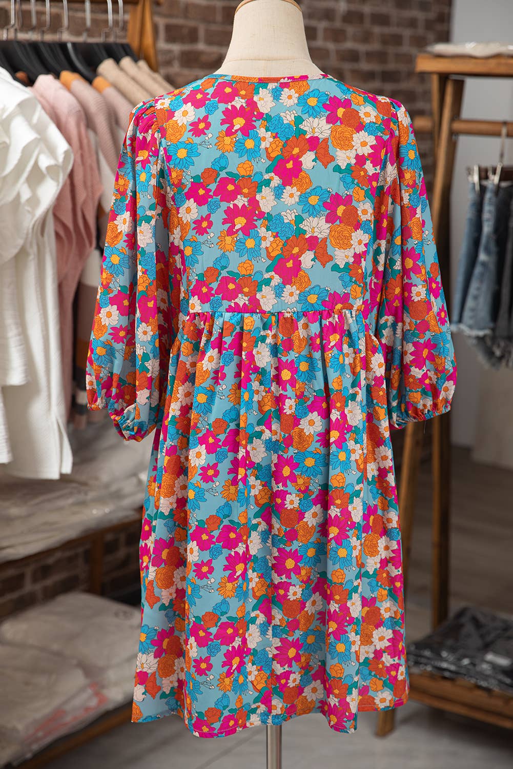 Women Floral Print Bubble Sleeve Babydoll Dress | S-XL: Multi-Colored / Missy