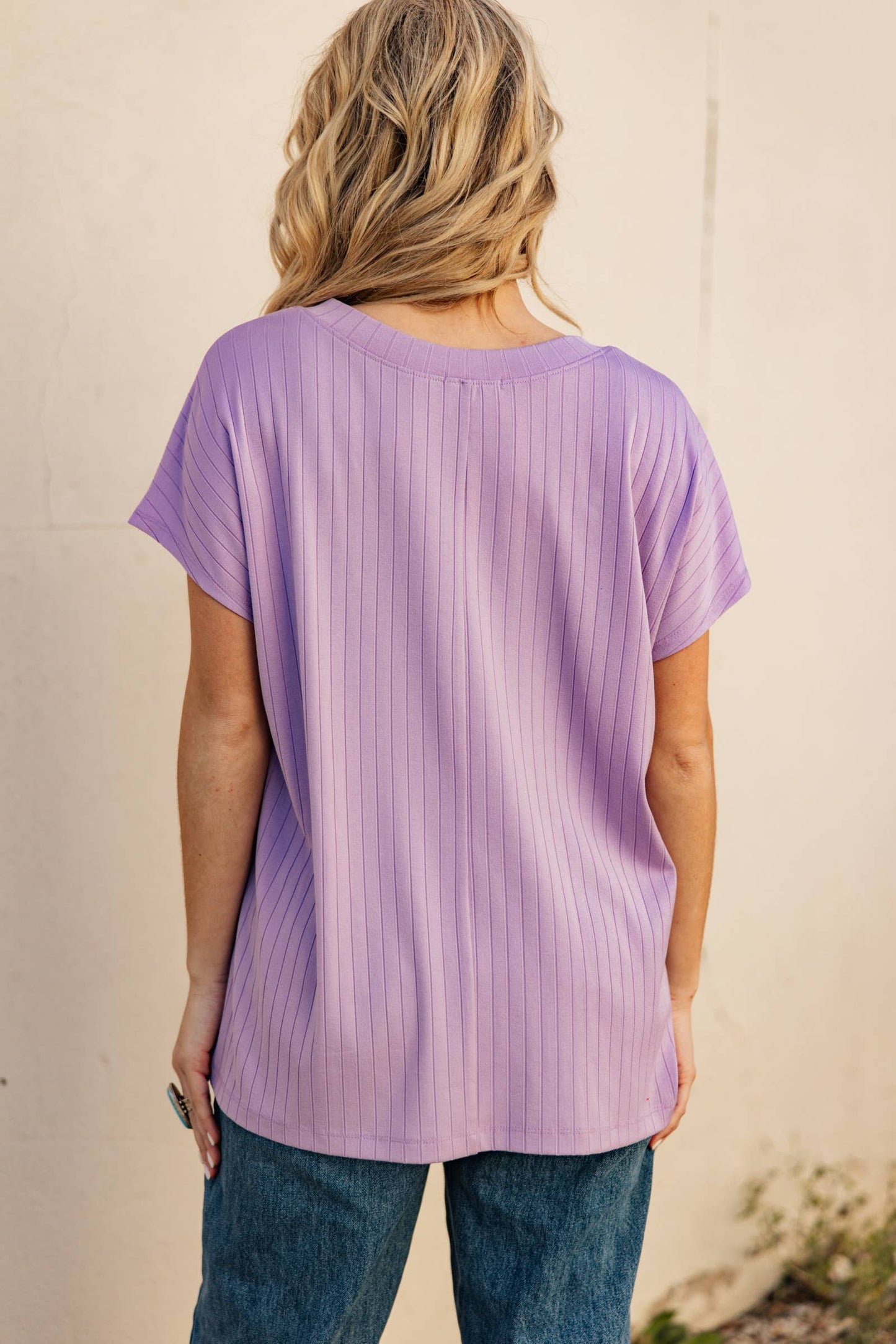 Casual Thick Ribbed V Neck Top: BLACK