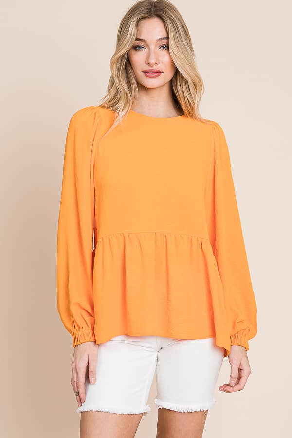 RUFFLED HEM BLOUSE / MO9620: BLACK