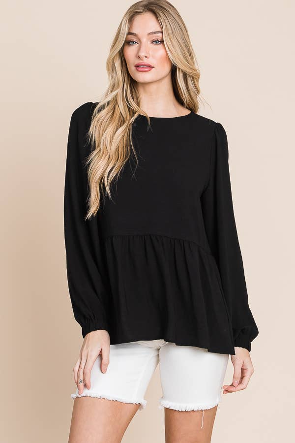 RUFFLED HEM BLOUSE / MO9620: BLACK