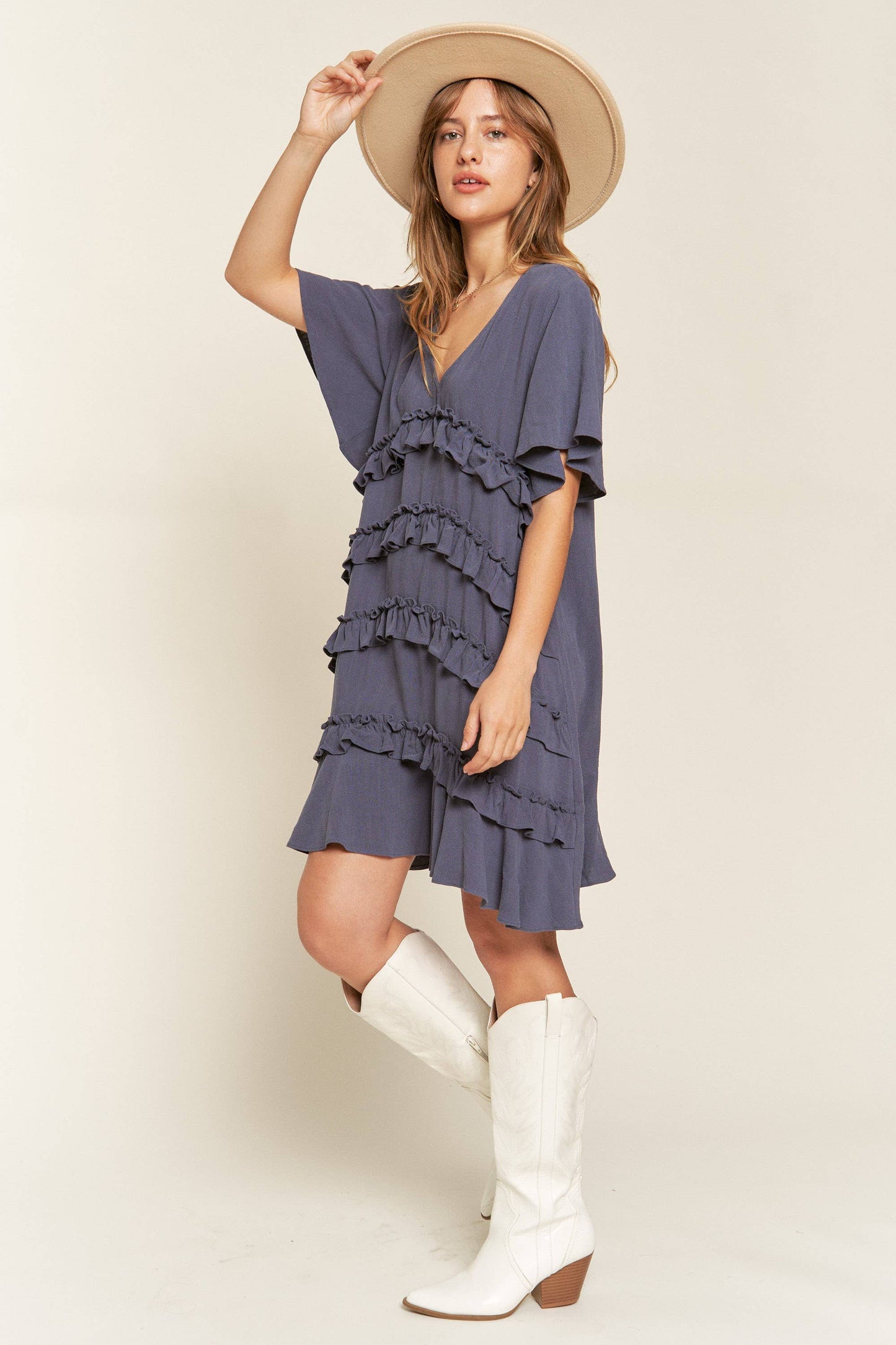 Short Sleeve Midi Dress - JBJ1038 (Plus size available): CEMENT