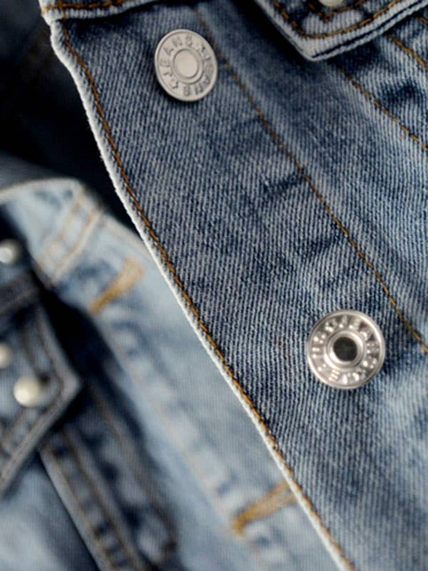 Long Sleeves Split-Joint Lapel Denim Jackets: BLUE / 2XL