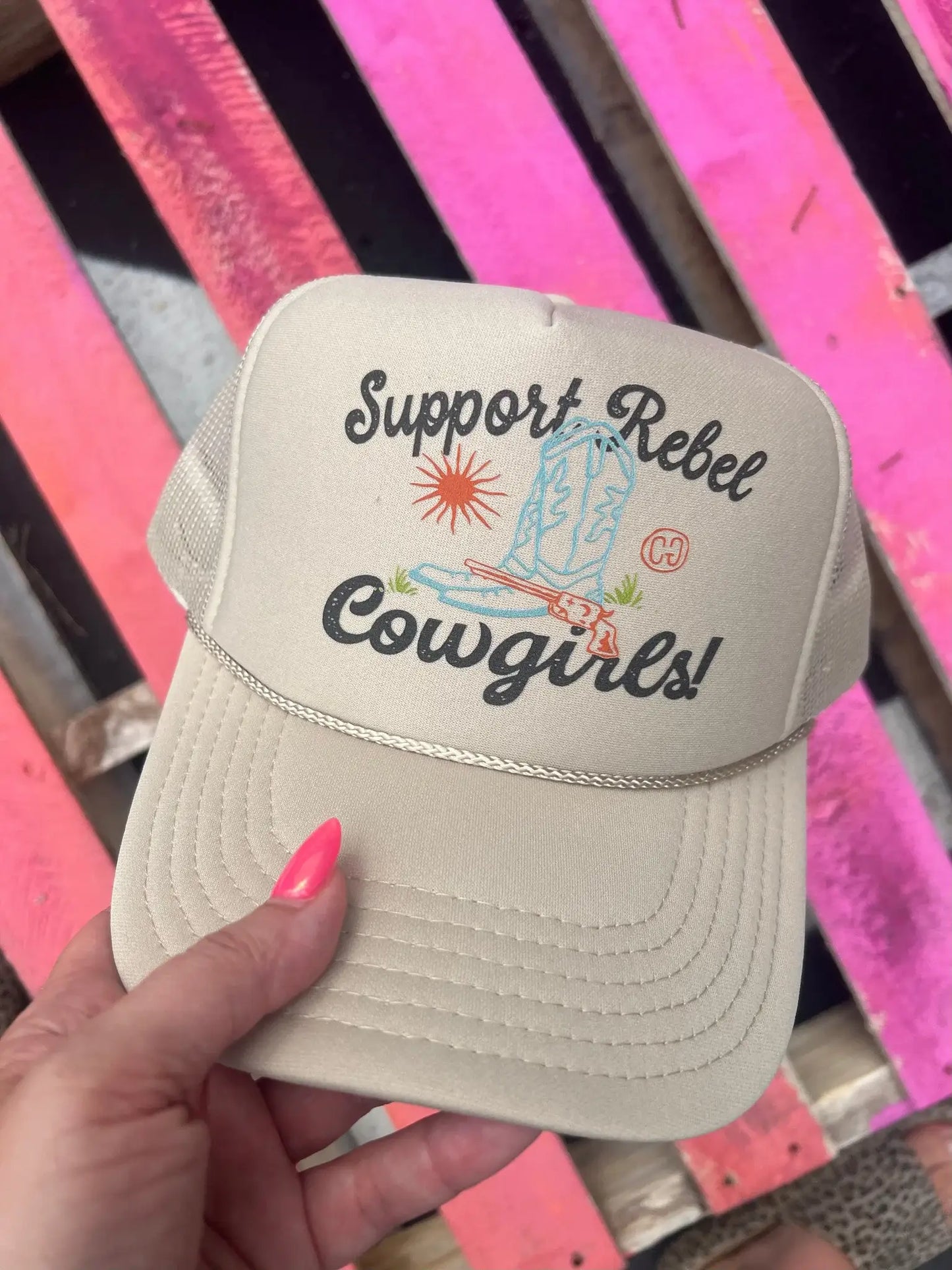 Support Rebel Cowgirls - Foam Trucker Cap : Cream