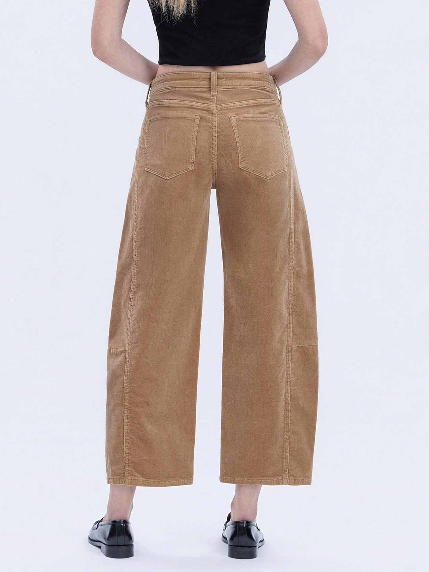 HIGH RISE SEAM DETAIL CORDUROY BARREL JEANS V3699CKK: KHAKI