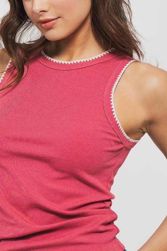 Structure Knit Casual Tank Top: Brown / S-2/M-2/L-2