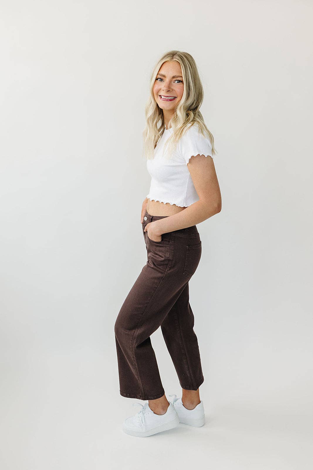 [PREORDER] 17003-MOCHA Garment-Dyed Cropped Wide Leg Jeans: